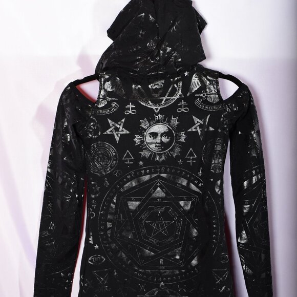 Killstar Occult Hooded Bodycon Cold Shoulder Dress - Picture 6 of 9